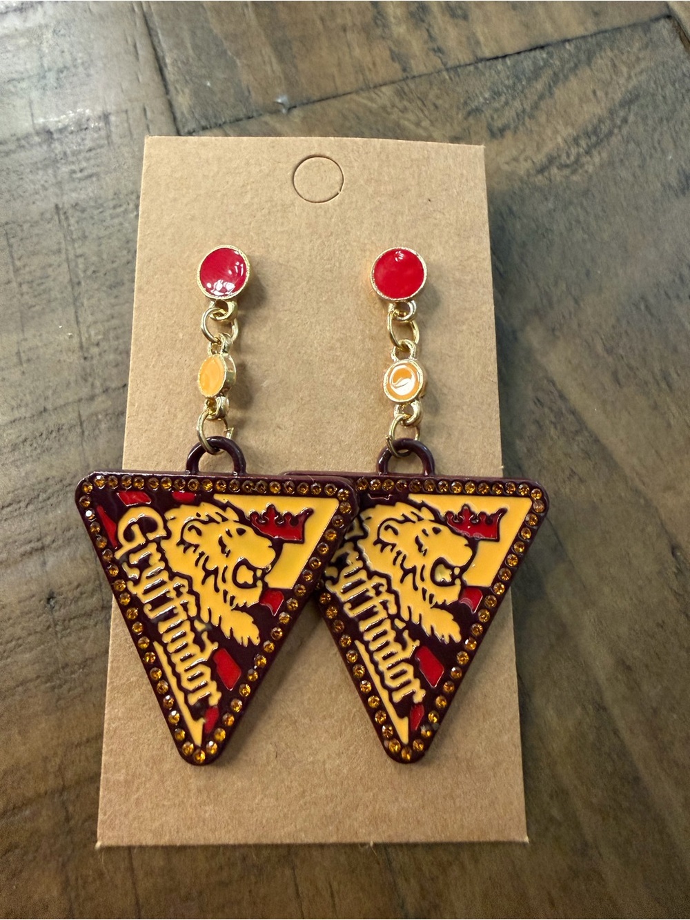 Harry Potter Griffindor lion red & yellow rhinestone dangle stud earrings new